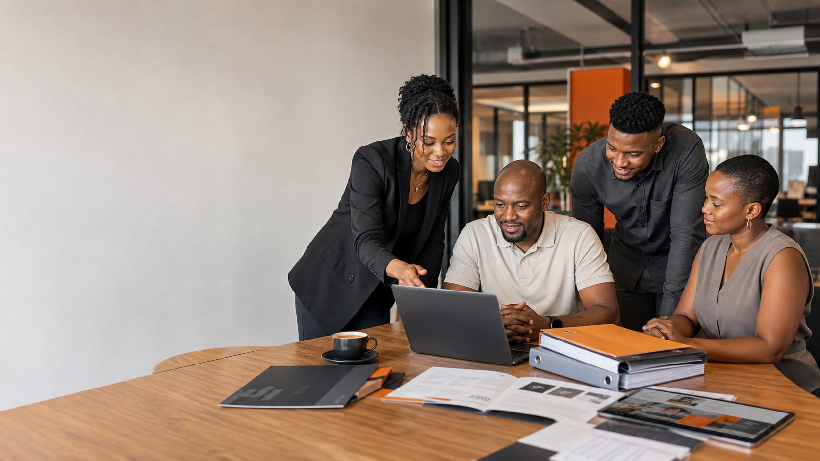 South African business consultants helping an entrepreneur with tender compliance, company documents and a website